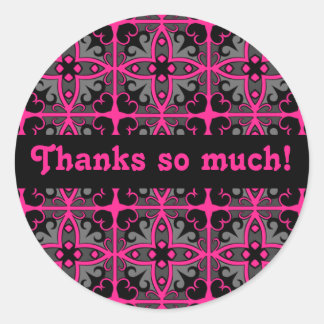Sticker Rond Magnifique kaléidoscope en rose chaud, gris et noi