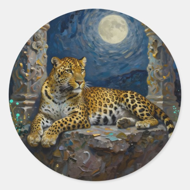 Sticker Rond Magnifique léopard sur une corniche de falaise   (Devant)