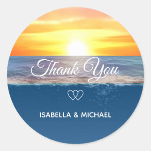 Sticker Rond Magnifique lever de soleil océanique Merci Mariage