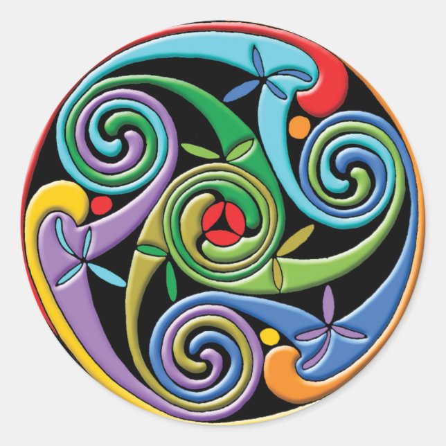 Sticker Rond Magnifique Mandala celtique avec des perles coloré (Devant)