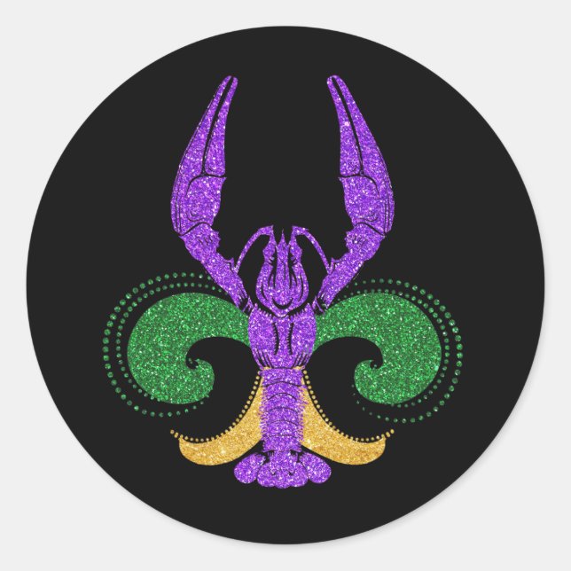 Sticker Rond Magnifique Mardi Gras Fleur Lis Crawfish Nouvelle- (Devant)