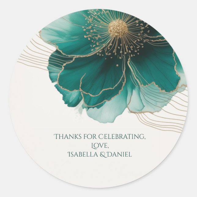 Sticker Rond Magnifique mariage floral sarcelle or (Devant)