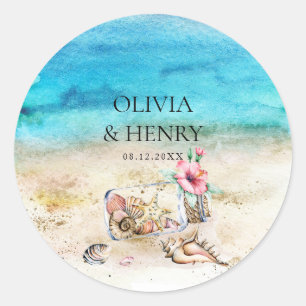 Sticker Rond Magnifique mariage sur la plage avec étoile de mer
