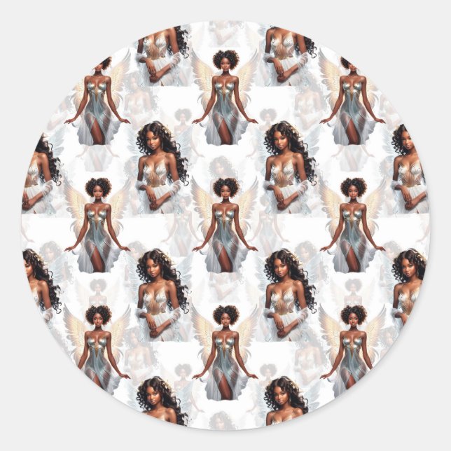 Sticker Rond Magnifique motif de conception d'anges de fille no (Devant)