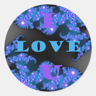 Sticker Rond Magnifique motif de texte d'amour bleu galactique,