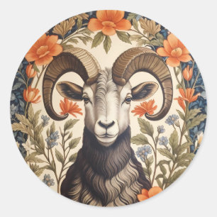 Sticker Rond Magnifique mouflon de William Morris Inspiré