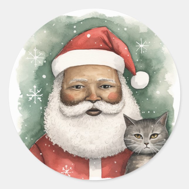 Sticker Rond Magnifique Père Noël noire (Devant)