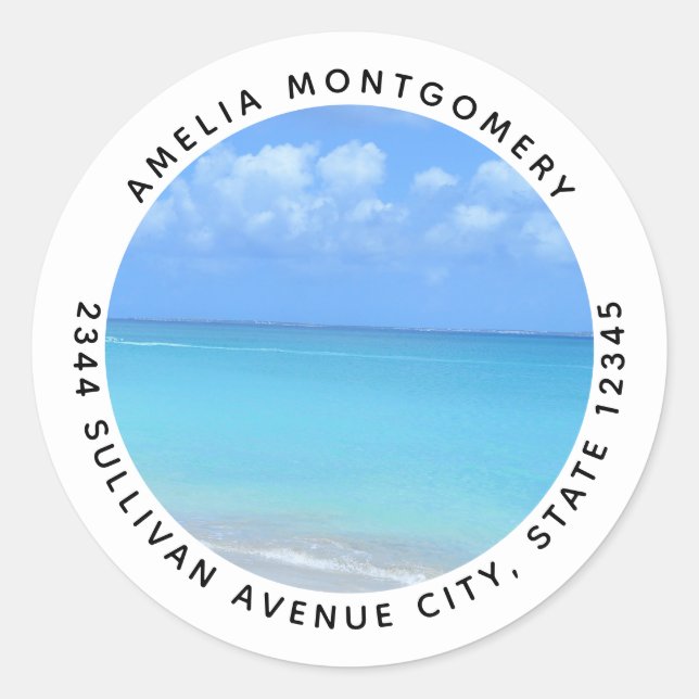 Sticker Rond Magnifique Plage Tropicale Turquoise - Adresse (Devant)