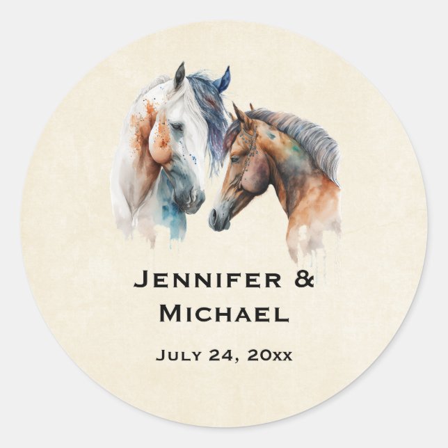 Sticker Rond Magnifiques chevaux Mariage de style occidental bo (Devant)