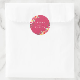 Sticker Rond Magnifiques fleurs aquarelles roses mariage