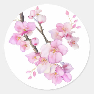 Sticker Rond Magnifiques fleurs de cerisier Sakura rose en aqua