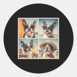 Sticker Rond Magnifiques terriers de Boston en vacances d'été B