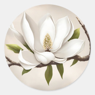 Sticker Rond Magnolia blanc botanique