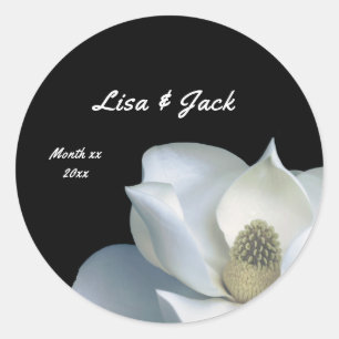 Sticker Rond Magnolia blanc Elégant Mariage noir et blanc