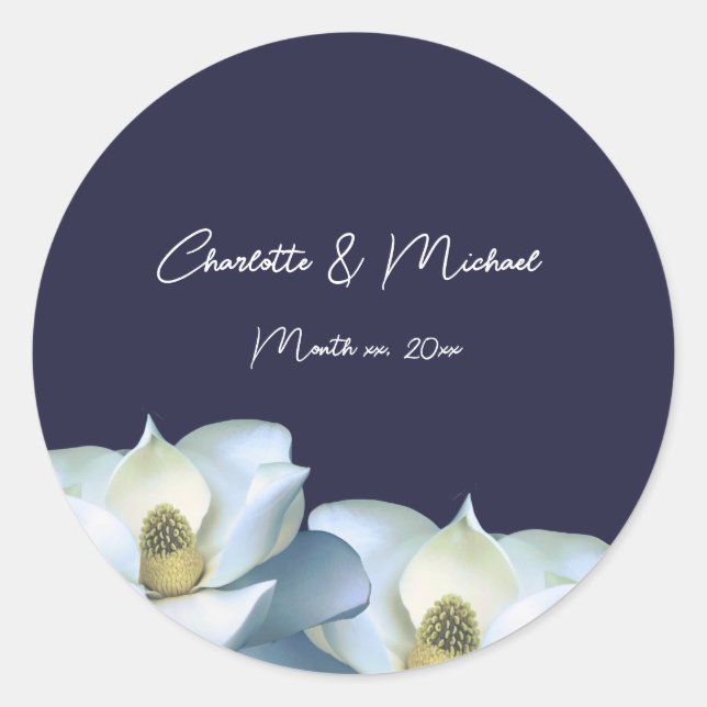 Sticker Rond Magnolia blanche sur le mariage élégant de la mari (Devant)