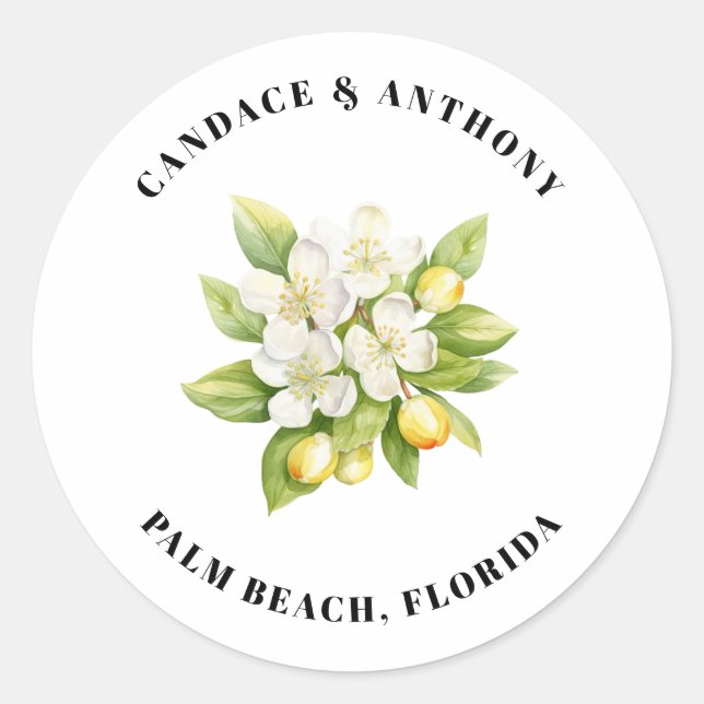 Sticker Rond Magnolia Blooms Lemons Floral Mariage (Devant)
