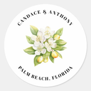 Sticker Rond Magnolia Blooms Lemons Floral Mariage