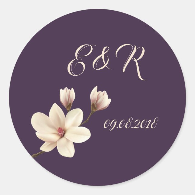 Sticker Rond Magnolia Chic Élégant de Mariage (Devant)