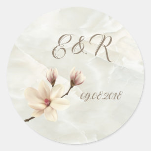 Sticker Rond Magnolia Chic Élégant, Mariage Marbre