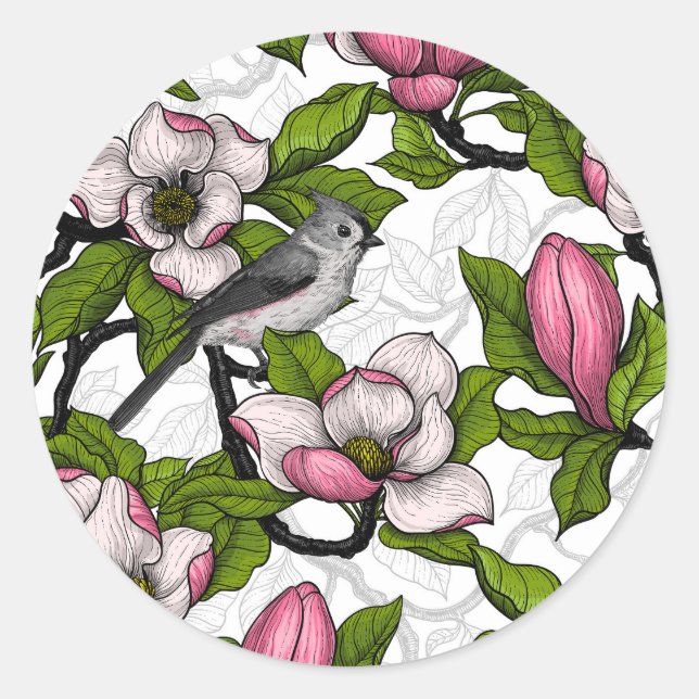 Sticker Rond Magnolia en floraison et tireur (Devant)