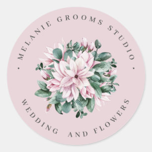 Sticker Rond Magnolia et eucalyptus fleurs roses affaires