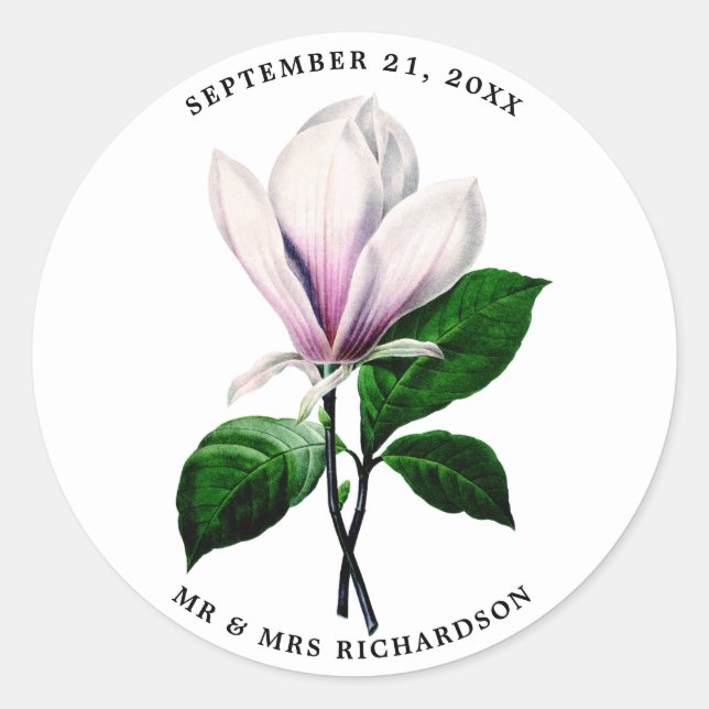 Sticker Rond magnolia mariage douche de nuptiale faveur autocol (Devant)