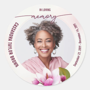 Sticker Rond Magnolia Pink Floral Memorial