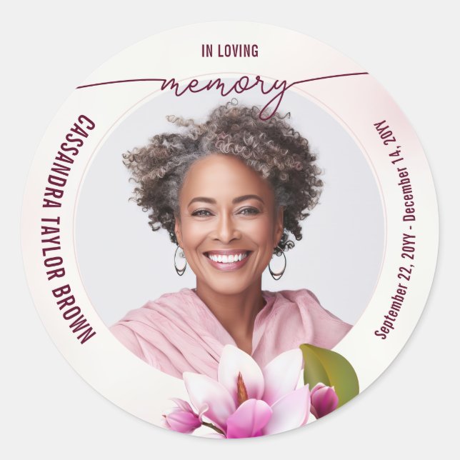 Sticker Rond Magnolia Pink Floral Memorial (Devant)