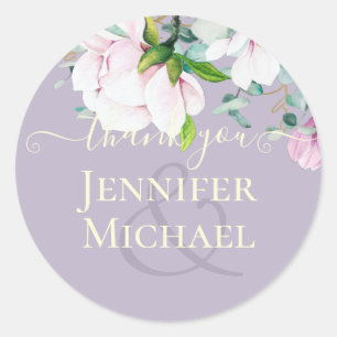 Sticker Rond Magnolia rose avec Mariage Jaune Favor Cadeau Merc