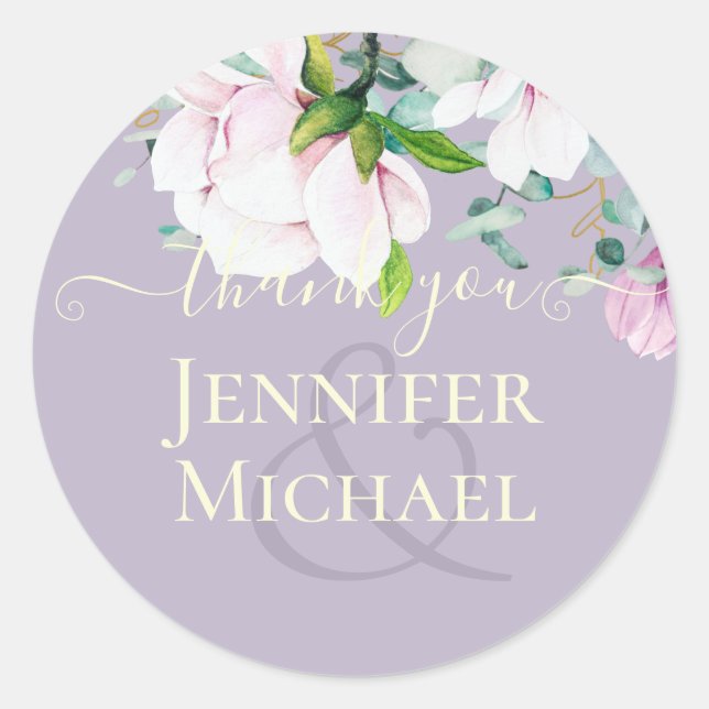 Sticker Rond Magnolia rose avec Mariage Jaune Favor Cadeau Merc (Devant)