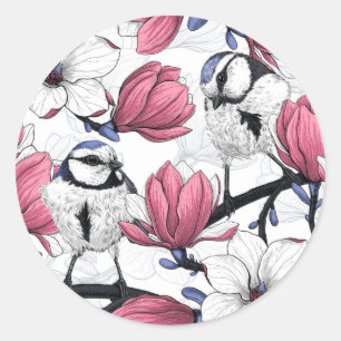 Sticker Rond Magnolia rose et métis bleu