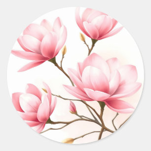 Sticker Rond Magnolia rose pâle avec accents or
