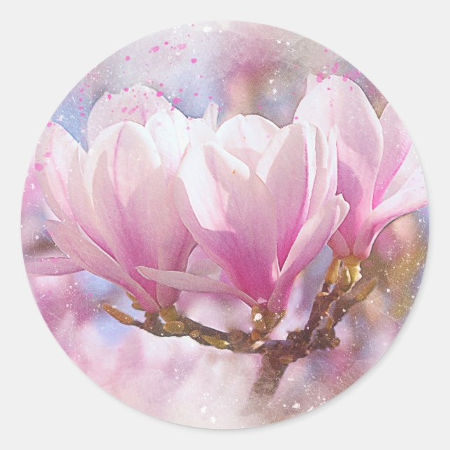 Sticker Rond Magnolia rose-pourpre en floraison - Fleur de prin (Devant)