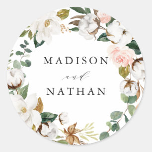 Sticker Rond Magnolias Aquarelle   Mariage Personnalisé