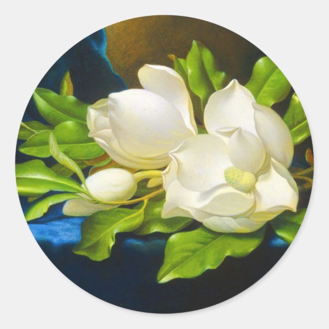 Sticker Rond Magnolias géant sur toile de velours bleu (Devant)