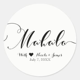Sticker Rond MAHALO Merci noir Hawaiian Luau Blanc Favoriser
