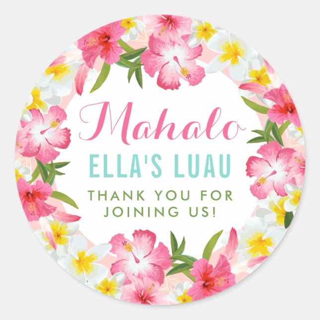 Sticker Rond Mahalo Tropical Rose Floral Lei Merci (Devant)