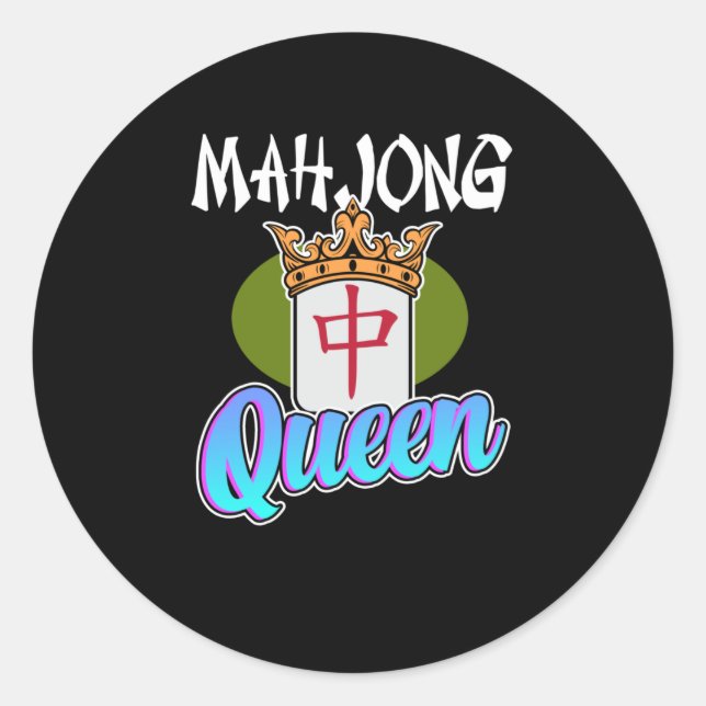 Sticker Rond Mahjong Queen Jeu Mahjong Joueur Jeux Graphique (Devant)