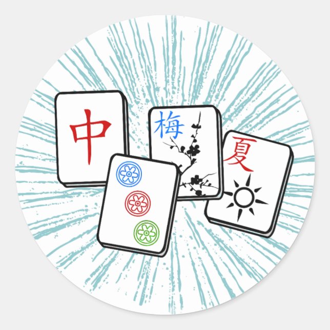 Sticker Rond Mahjong Tiles bleu (Devant)