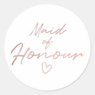 Sticker Rond Maid of Honor - Rose Gold fausse feuille autocolla