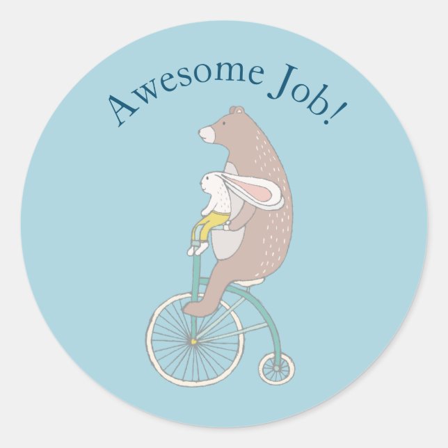 Sticker Rond Maigre lapin et Brown Ours encouragement (Devant)