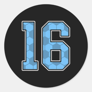 Sticker Rond Maillot de foot bleu motif numéro 16 Joueur unifor