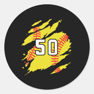 Sticker Rond Maillot de softball numéro #50 Joueur de sport Fan