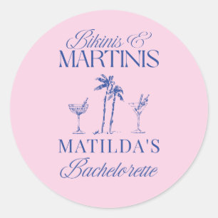 Sticker Rond Maillots de bain et martinis Élégant rose bleu ent
