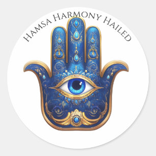 Sticker Rond Main bleue orange avec symbole de l'oeil mal