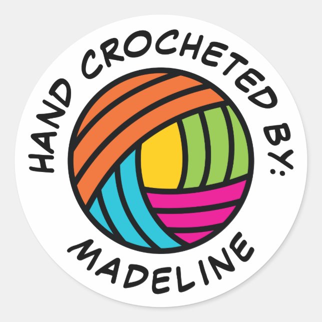 Sticker Rond Main Crochée par | Ajouter Votre Nom (Devant)