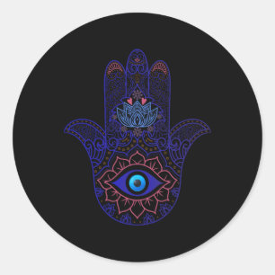 Sticker Rond Main de Hamsa Bleu Evil Eye Yoga - Symbole Spiritu