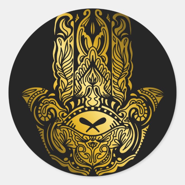 Sticker Rond Main de Hamsa Dorée Amulette Arabe (Devant)