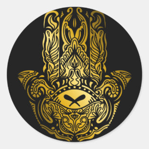 Sticker Rond Main de Hamsa Dorée Amulette Arabe