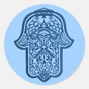Sticker Rond Main de henné de Hamsa (bleu)